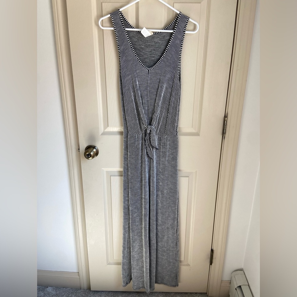 Caution To The Wind Black and White Striped Jumpsuit